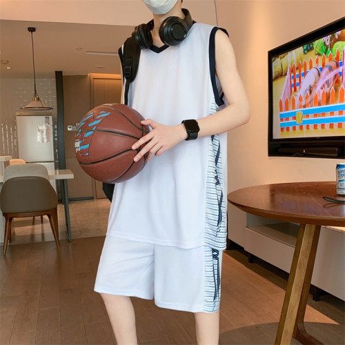 夏季速乾背心短褲運動套裝男籃球服休閒青年加大碼吸汗透氣比賽服
