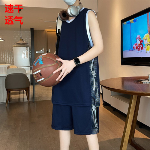 夏季速乾背心短褲運動套裝男籃球服休閒青年加大碼吸汗透氣比賽服
