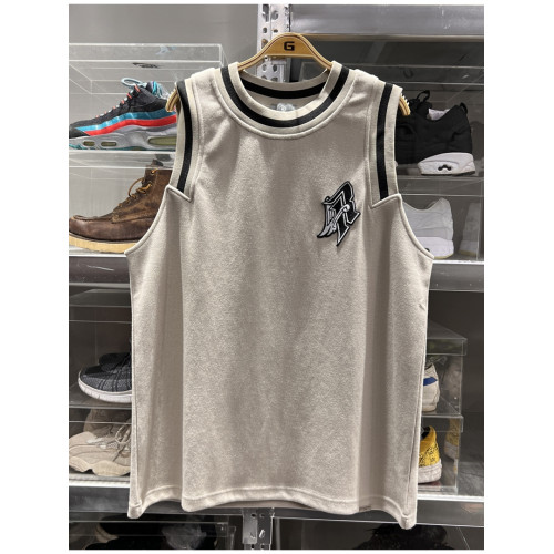 高品質！美式運動打球字母刺綉休閒套頭寬松背心球衣無袖T恤男女