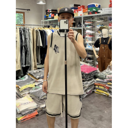 高品質！美式運動打球字母刺綉休閒套頭寬松背心球衣無袖T恤男女