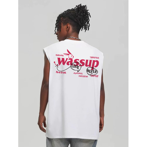 WASSUP美式重磅純棉坎肩背心男夏季新款潮流寬松潮牌街頭無袖上衣