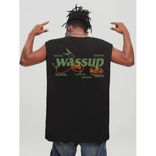 WASSUP美式重磅純棉坎肩背心男夏季新款潮流寬松潮牌街頭無袖上衣