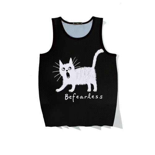 Befearless冰絲印花速乾網紅背心男女無袖T運動健身旅遊穿搭貓咪