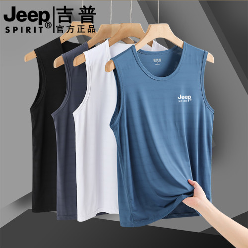 JEEP大碼冰絲短袖t衫背心速乾夏季透氣坎肩運動跑步健身訓練服t恤