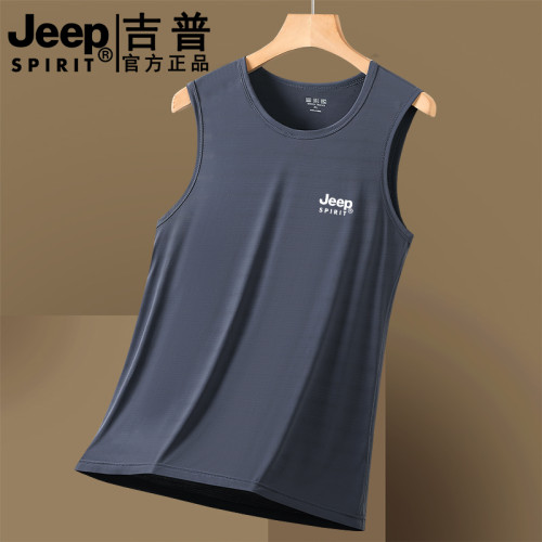 JEEP大碼冰絲短袖t衫背心速乾夏季透氣坎肩運動跑步健身訓練服t恤