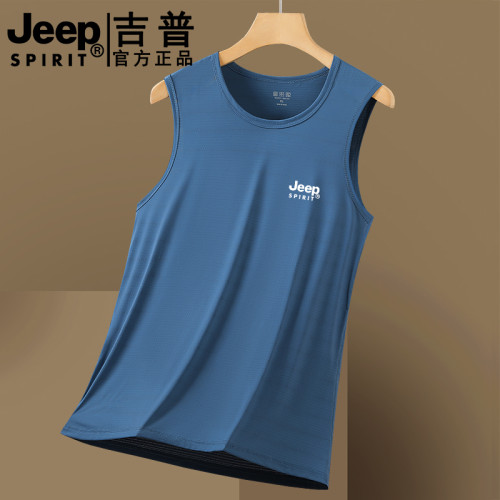 JEEP大碼冰絲短袖t衫背心速乾夏季透氣坎肩運動跑步健身訓練服t恤