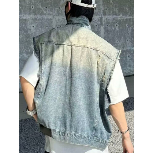 美式復古破洞短款牛仔馬甲男春秋季高街潮牌做舊寬松痞帥無袖坎肩