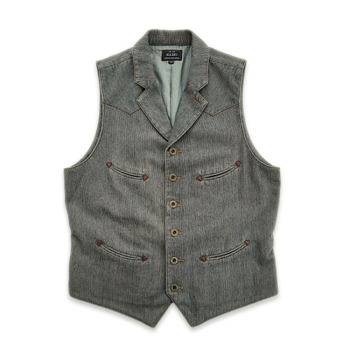 西裡布灰色美式復古休閒西服領馬甲青年修身水洗哢嘰新品非rrl