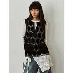 SAME FLOW 原創百搭無袖時尚簡約設計感波點蕾絲背心曡穿上衣