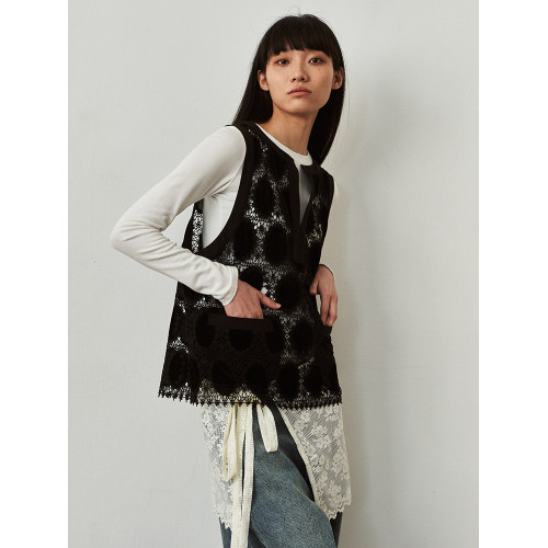 SAME FLOW 原創百搭無袖時尚簡約設計感波點蕾絲背心曡穿上衣