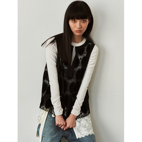 SAME FLOW 原創百搭無袖時尚簡約設計感波點蕾絲背心曡穿上衣