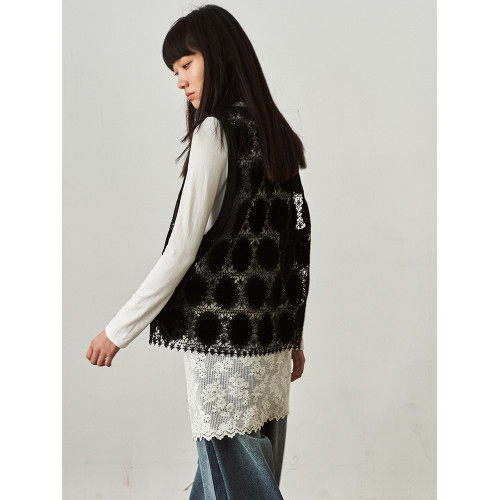 SAME FLOW 原創百搭無袖時尚簡約設計感波點蕾絲背心曡穿上衣