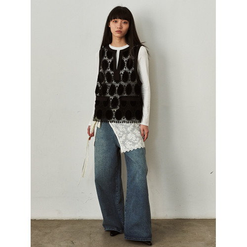 SAME FLOW 原創百搭無袖時尚簡約設計感波點蕾絲背心曡穿上衣