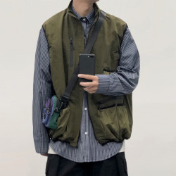 DustinHFM 日系復古雙面穿男女馬甲多口袋工裝戶外百搭立領外套潮
