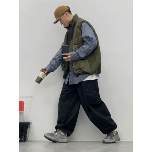 DustinHFM 日系復古雙面穿男女馬甲多口袋工裝戶外百搭立領外套潮