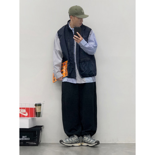 DustinHFM 日系復古雙面穿男女馬甲多口袋工裝戶外百搭立領外套潮