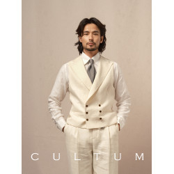 CULTUM100%法國重磅亞麻戧駁領雙排釦西裝馬甲男紳士休閒馬夾西服
