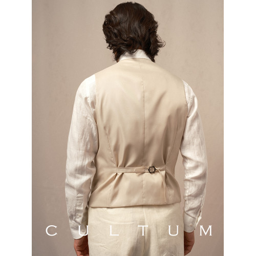 CULTUM100%法國重磅亞麻戧駁領雙排釦西裝馬甲男紳士休閒馬夾西服