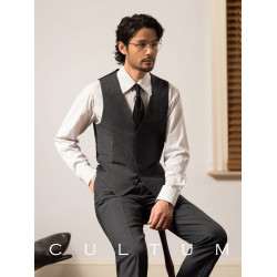 CULTUM 50%羊毛親王格修身無領西裝馬甲男士商務職業正裝西服馬夾
