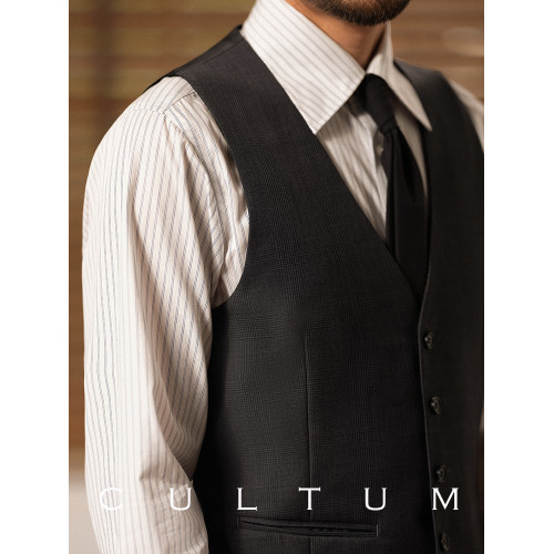 CULTUM 50%羊毛親王格修身無領西裝馬甲男士商務職業正裝西服馬夾