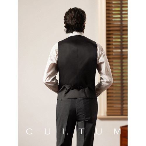 CULTUM 50%羊毛親王格修身無領西裝馬甲男士商務職業正裝西服馬夾