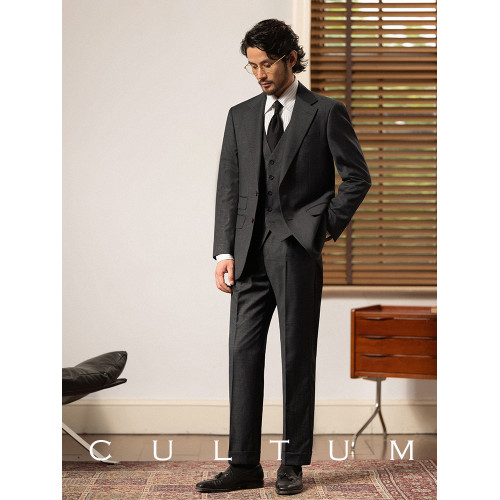 CULTUM 50%羊毛親王格修身無領西裝馬甲男士商務職業正裝西服馬夾