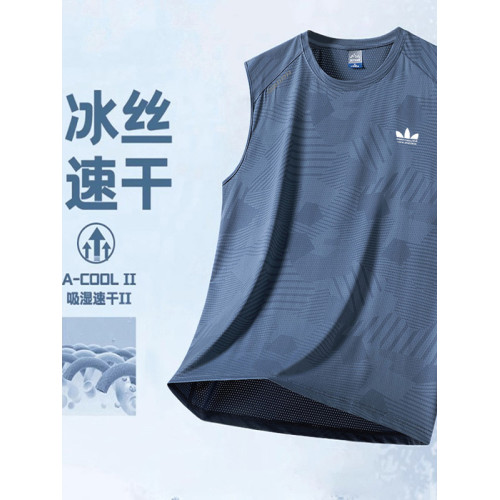 貴族三葉草夏冰絲男士坎肩背心透氣T恤寬松速乾夏季運動無袖上衣