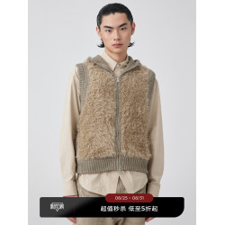 Simple Project*Zipper Knitted Vest長毛拼接拉鍊連帽毛衣馬甲