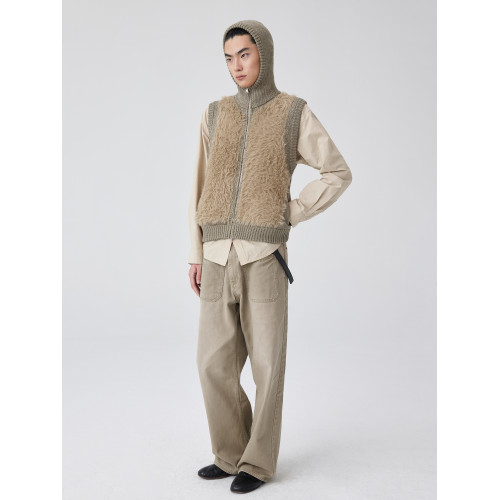 Simple Project*Zipper Knitted Vest長毛拼接拉鍊連帽毛衣馬甲