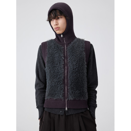 Simple Project*Zipper Knitted Vest長毛拼接拉鍊連帽毛衣馬甲