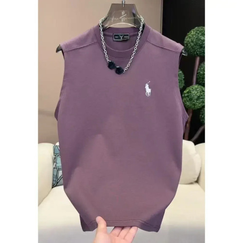 夏季新款潮牌戰馬刺綉無袖背心男純色輕奢時尚坎肩t恤上衣服潮流