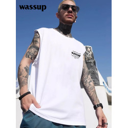 WASSUP美式街頭寬松印花背心夏季男女款上衣涼感運動坎肩無袖T恤
