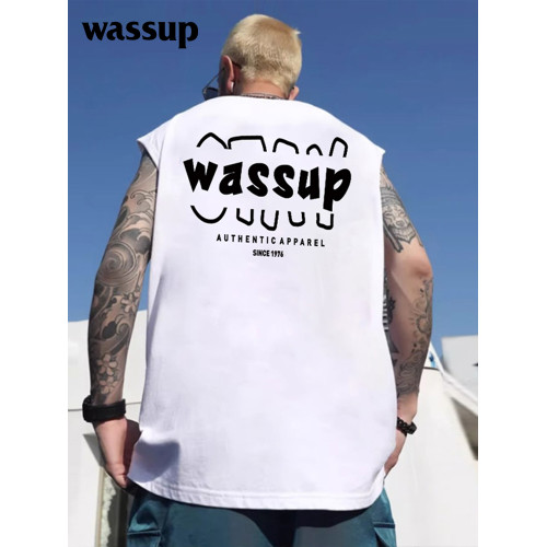WASSUP美式街頭寬松印花背心夏季男女款上衣涼感運動坎肩無袖T恤