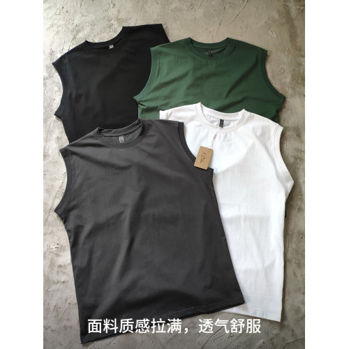 美式重磅純棉運動背心無袖坎肩訓練籃球健身男純白灰黑汗衫短T恤