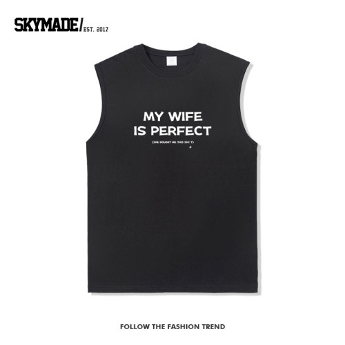SKYMADE 我老婆很好t恤休閒百搭男士背心簡約舒適坎肩無袖運動diy
