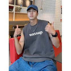 WASSUP HEODS美式休閒字母印花背心潮牌男寬松無袖T恤坎肩夏