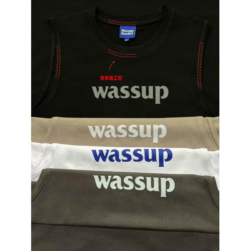 WASSUP HEODS美式休閒字母印花背心潮牌男寬松無袖T恤坎肩夏