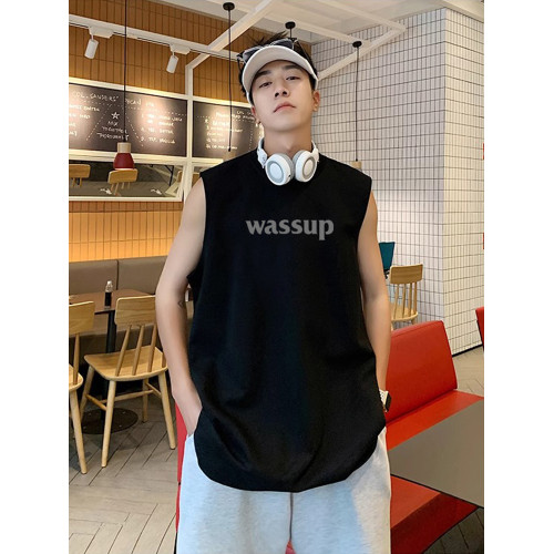WASSUP HEODS美式休閒字母印花背心潮牌男寬松無袖T恤坎肩夏