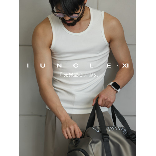 IUNCLEXI【無界型動】坑條肌理彈力棉運動背心男健身訓練無袖T恤