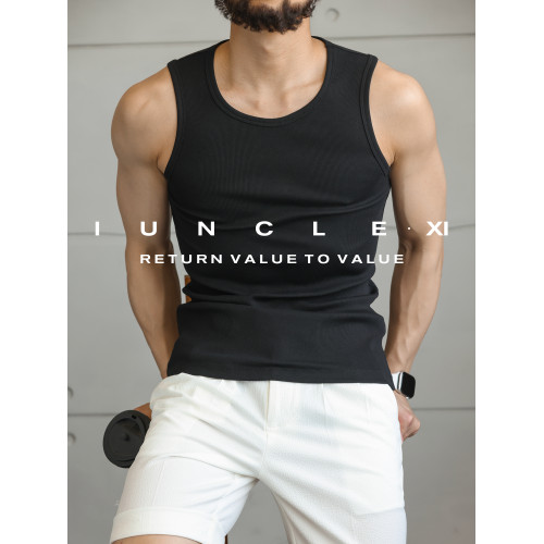 IUNCLEXI【無界型動】坑條肌理彈力棉運動背心男健身訓練無袖T恤