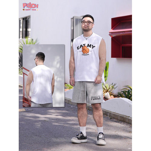 PEAACH日系休閒寬松大碼純棉圓領背心坎肩美式簡約運動無袖T恤男