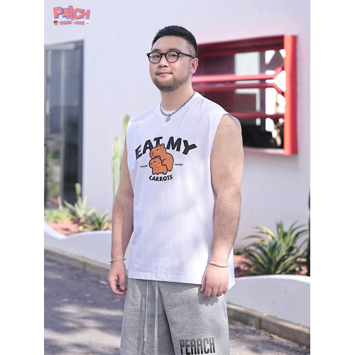 PEAACH日系休閒寬松大碼純棉圓領背心坎肩美式簡約運動無袖T恤男