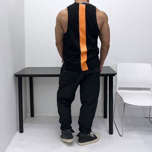微廓形寬松時髦！螢光撞色純棉背心無袖T恤肌肉男顯身材健身海灘