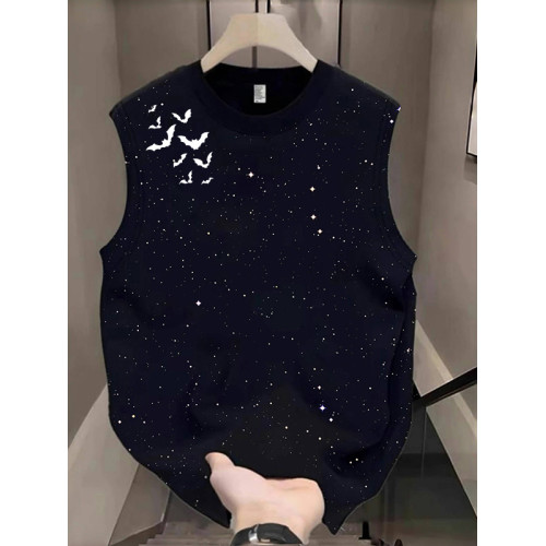 純棉美式高街滿天星坎肩背心男女夏季寬松潮牌痞帥高級感無袖T恤