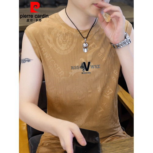 皮爾卡丹高級冰絲涼感無袖T恤男士夏季潮流速乾男款背心薄款坎肩