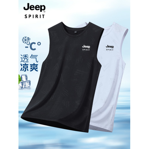 JEEP SPIRIT吉普冰絲背心男士2025夏季速乾運動上衣寬松無袖t恤男