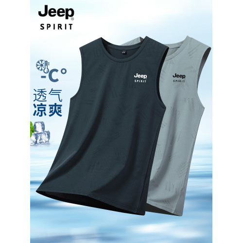 JEEP SPIRIT吉普冰絲背心男士2025夏季速乾運動上衣寬松無袖t恤男