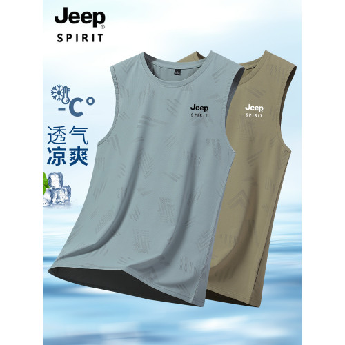 JEEP SPIRIT吉普冰絲背心男士2025夏季速乾運動上衣寬松無袖t恤男