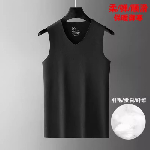 羽毛蛋白保暖背心v領背心打底衫大碼男德絨坎肩冬無痕自髮熱潮男