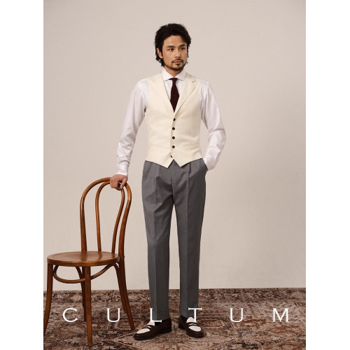 CULTUM古董白色精紡羊毛單排西服馬甲男免燙正裝內搭馬夾高級感